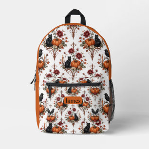 Elegante schwarze Katze verbrannte orangefarbene K Bedruckter Rucksack