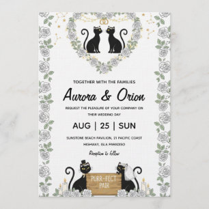 Elegante schwarze Katzen-Hochzeitseinladung Einladung