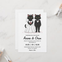 Elegante schwarze Katzen-Hochzeitseinladung