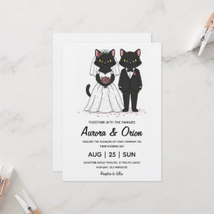 Elegante schwarze Katzen-Hochzeitseinladung Einladung