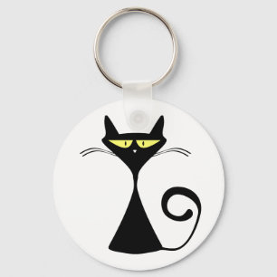 Elegante schwarze Katzen-Minimalist-Kunst Schlüsselanhänger