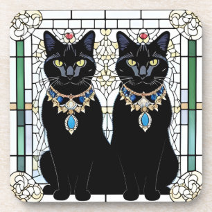Elegante schwarze Katzen mit Schmuck Getränkeuntersetzer