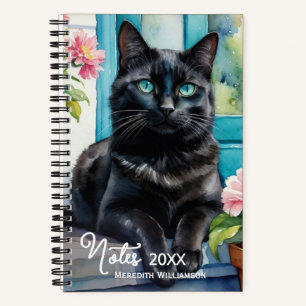 Elegante schwarze Katzen-Wasserfarbenkunst individ Notizbuch