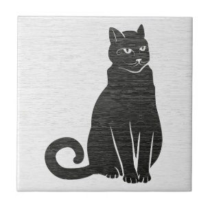 Elegante schwarze Katzensilhouette Keramikfliese