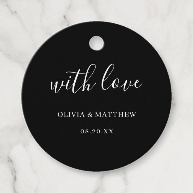 Elegante Schwarze Klassische Minimalistische Hochz Geschenkanhänger (Vorderseite)