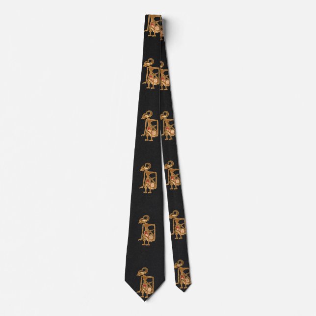 Elegante schwarze Krawatte mit Arjuna-Motiv (Vorderseite)