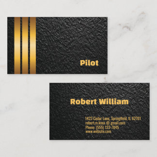 Elegante schwarze Leder-Gold-Pilot-Kapitänsstreife Visitenkarte