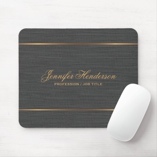 Elegante schwarze Leinenstoff Goldrahmen professio Mousepad (Mit Mouse)