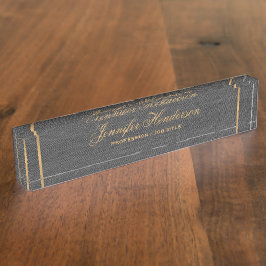 Elegante schwarze Leinenstoff Goldrahmen-Professio Namensplakette