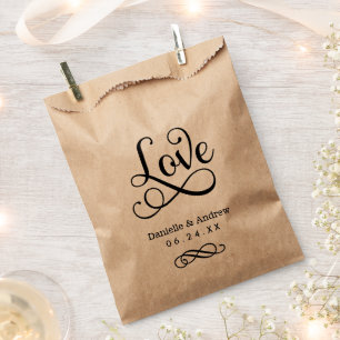 Elegante schwarze Liebesschrift Monogramm Hochzeit Geschenktütchen