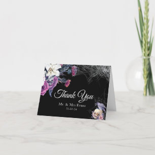 Elegante schwarze lila gotische florale Totenkopf- Dankeskarte