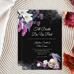 Elegante schwarze lila gotische florale Totenkopf- Einladung