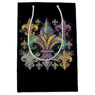 Elegante schwarze Mardi-Gras-Farben  Mittlere Geschenktüte