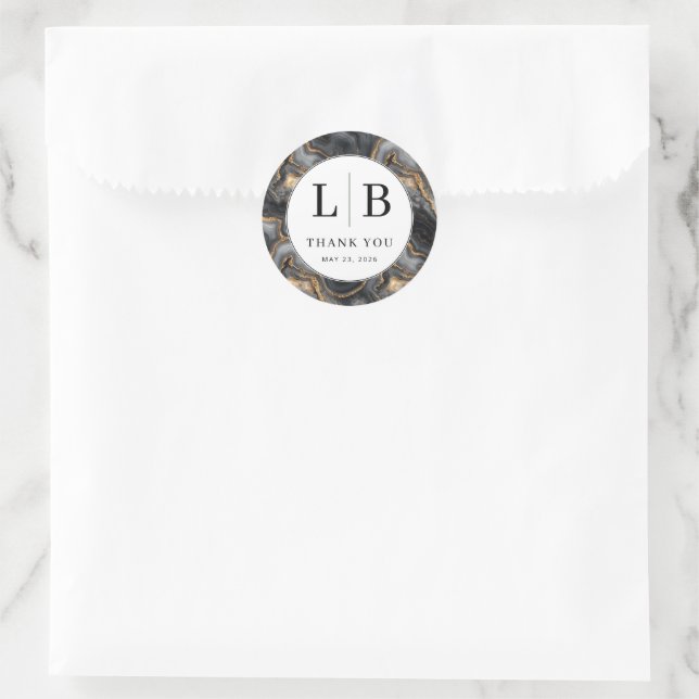 Elegante schwarze Marmorinitialen Runder Aufkleber (Tasche)