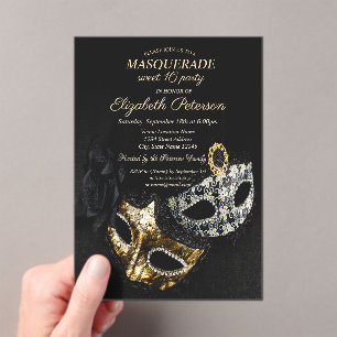 Elegante schwarze Maskerade, Masken-Sweet-Sixteen Acryleinladungen