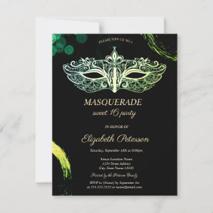 Elegante Schwarze Masquerade, Chic Masque Sweet 16 Einladung