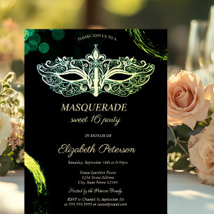 Elegante Schwarze Masquerade, Chic Masque Sweet 16 Einladung
