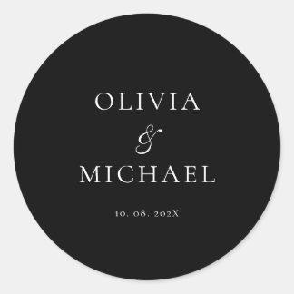 Elegante Schwarze Minimalistische Hochzeitsschrift Runder Aufkleber