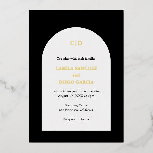 Elegante schwarze moderne Hochzeitsbögen Folieneinladung
