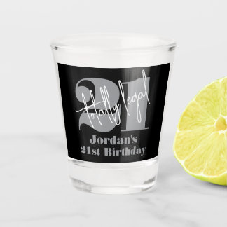 Elegante schwarze moderne Schrift 21. Geburtstag 1 Schnapsglas
