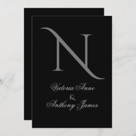 Elegante Schwarze Monogramm erste Hochzeit Einladung