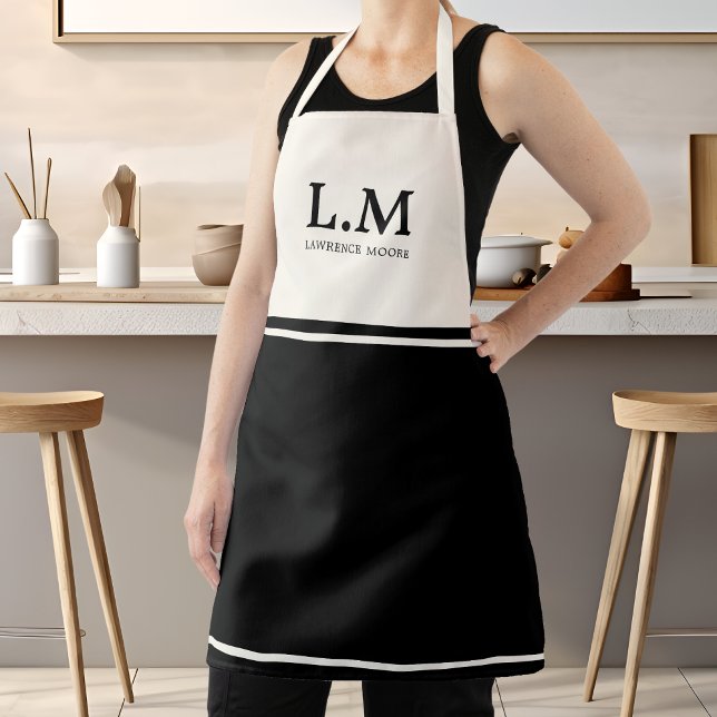 Elegante schwarze Monogramm-Initialen Name Schürze (Elegant Monogram Black Initials Name Classic Typo Apron)