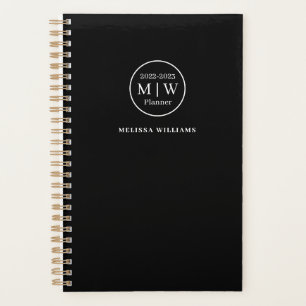 Elegante Schwarze Monogramm-Initialen Planer