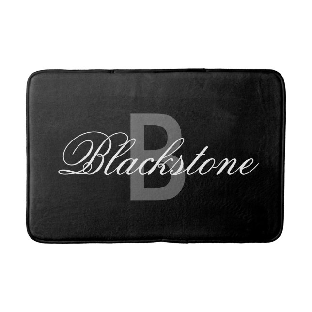 Elegante schwarze Monogrammbadmatte für Badezimmer Badematte (Vorderseite)