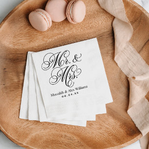 Elegante schwarze Mr-und-Mrs.-Schrift Hochzeit Serviette