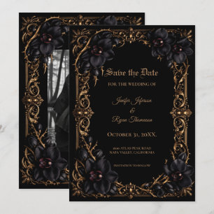 Elegante schwarze Orchidee Gothic Hochzeit - Termi Ankündigung