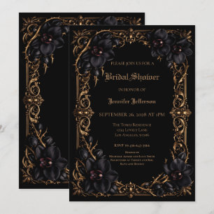 Elegante schwarze Orchideen-Gothic-Brautparty Ankündigung