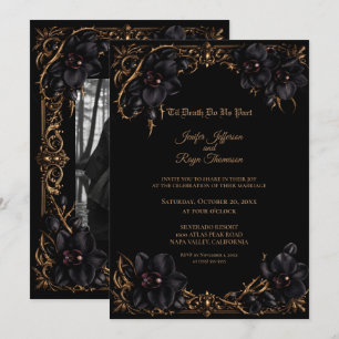 Elegante schwarze Orchideen-Gotische Hochzeitseinl Einladung