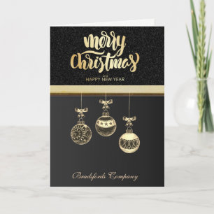 Elegante schwarze Ornamente, Weihnachtskugeln Gesc Feiertagskarte