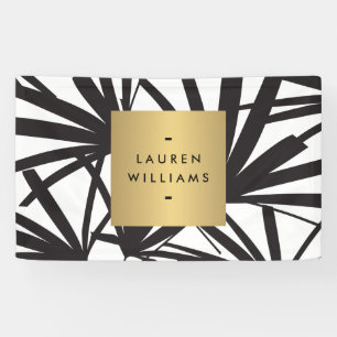 Elegante schwarze Palm Fronds mit Gold-Namplate-Lo Banner