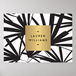 Elegante schwarze Palm Fronds mit Gold-Namplate-Lo Poster