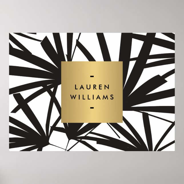 Elegante schwarze Palm Fronds mit Gold-Namplate-Lo Poster (Vorne)