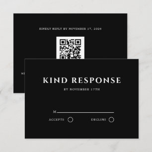 Elegante schwarze QR-Code-Hochzeit RSVP Karte