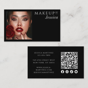 Elegante schwarze QR-Code-Social-Icons-Foto-Makeup Visitenkarte