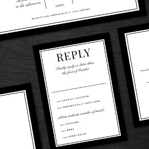 Elegante schwarze Rand Vintage-Typografie Hochzeit RSVP Karte