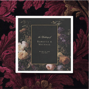Elegante Schwarze Romantische Blume Dunkle Hochzei Serviette