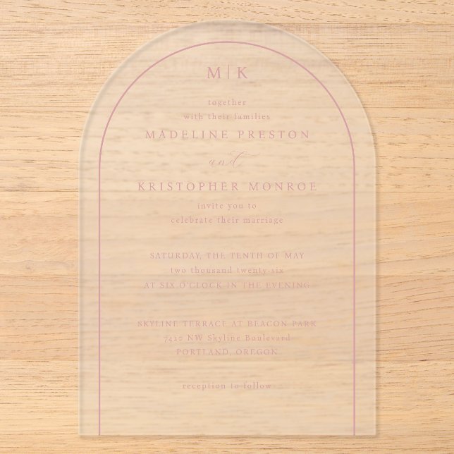 Elegante schwarze rosa Initialen Acryleinladungen (Vorderseite)