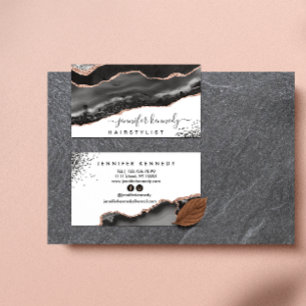 Elegante schwarze Rose Gold Glitter Achatmarmor Visitenkarte