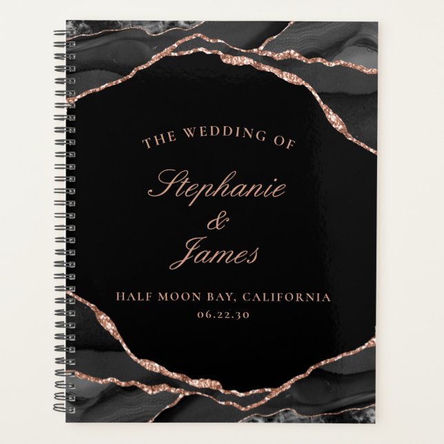 Elegante Schwarze Rose Goldene Foil Agate Foto Hoc Planer (Vorderseite)