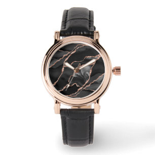 Elegante schwarze Rose-Goldfolie-Achat Armbanduhr