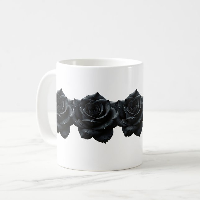 Elegante Schwarze Rose Kaffee Tasse (Vorderseite Links)