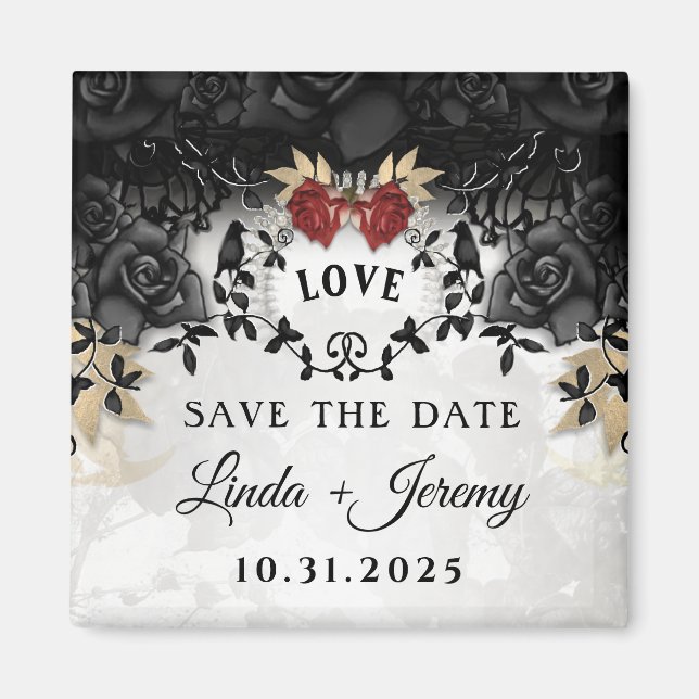 Elegante Schwarze Rose Ravens Halloween Hochzeit Magnet (Vorne)