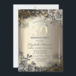 Elegante Schwarze Rose, String Lights 30. Geburtst Einladung<br><div class="desc">Moderne,  schicke und glamouröse Einladung mit eleganten Saitenlichtern und Blume.</div>