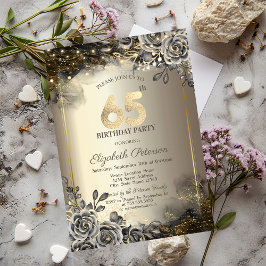 Elegante Schwarze Rose, String Lights 65. Geburtst Einladung