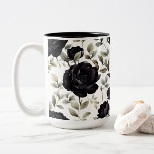 Elegante Schwarze Rose Zweifarbige Tasse