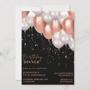 Elegante schwarze Roségold-Dinnerparty zum 77. Geb Einladung